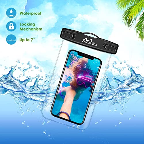 MoKo Waterproof Phone Pouch 2Pack, Underwater Phone Case Dry Bag with Lanyard Compatible with iPhone 14 13 12 11 Pro Max X/Xr/Xs Max/SE 3, Samsung S21/S10/S9, Note 10/9/8, Black+Black