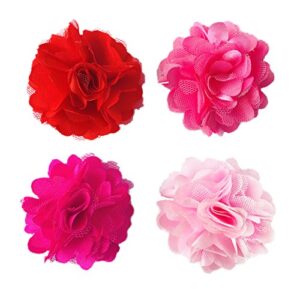 pet show 2" valentine's day small dogs flower collar accessories for cat puppies rabbit pigs collars bows grooming supplies red rose hotpink pink for girls pack of 4