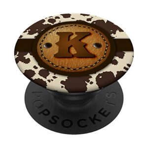 brown cow western print monogram - initial letter k popsockets swappable popgrip