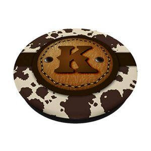 Brown Cow Western Print Monogram - Initial Letter K PopSockets Swappable PopGrip
