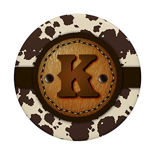 Brown Cow Western Print Monogram - Initial Letter K PopSockets Swappable PopGrip