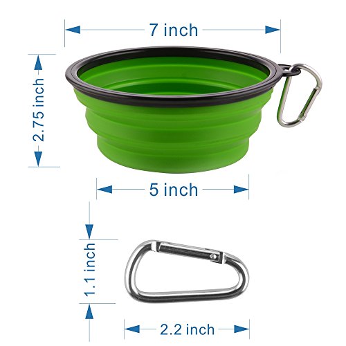 Large Collapsible Dog Bowls, 34oz Portable Foldable Travel Water Bowl Food Dishes with Carabiner Clip for Traveling, Hiking, Walking, 2 Pack (Purple+Green)