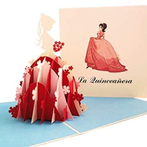 iGifts And Cards Happy La Quinceañera 3D Pop Up Greeting Card - 15th Birthday, Grace, Pink Party, Feliz Quince, Gift, Rose, Unique Special Dance, Congratulations, Fancy Dress, Celebration, Birthday