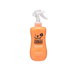 wags & wiggles refresh dog deodorizing spray in zesty grapefruit | long lasting dog grooming deodorizer spray | easy to use deodorizing spray for dogs to combat smelly dog odors, 12 ounces