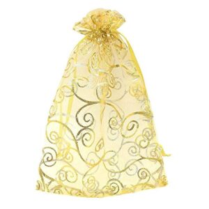 onwon 50 pcs/set party wedding favor gifts bags, luxury jewelry candy gift bags, champagne drawstring pouches, velvet drawstring pouches, gold line drawstring sheer organza