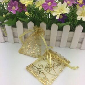 Onwon 50 PCS/set Party Wedding Favor Gifts Bags, Luxury Jewelry Candy Gift Bags, Champagne Drawstring Pouches, Velvet Drawstring Pouches, Gold Line Drawstring Sheer Organza