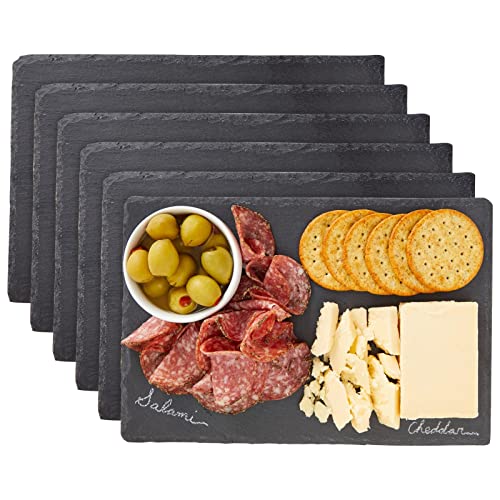 Juvale Set of 6 Black Slate Charcuterie Boards with Chalk, Individual Stone Plates for Cheese, Meat, Appetizers (8 x 12 In)