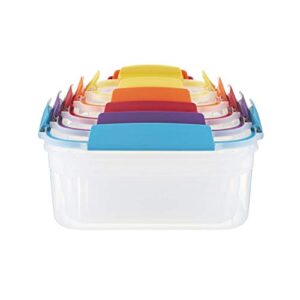 Joseph Joseph Nest Lock, 5 Piece Plastic Food Kitchen Storage Container set with lids, Leak Proof, Airtight, Space Saving, BPA free- Multicolour