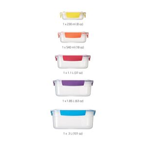 Joseph Joseph Nest Lock, 5 Piece Plastic Food Kitchen Storage Container set with lids, Leak Proof, Airtight, Space Saving, BPA free- Multicolour