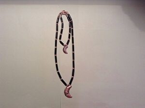 plastic bead 17" necklace & 7" bracelets, black, silver color moon pendent
