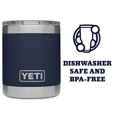 YETI Rambler 10 oz Lowball, Vacuum Insulated, Stainless Steel with Standard Lid, Navy