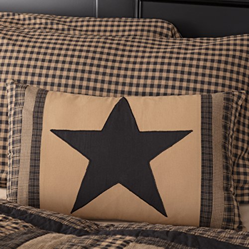 VHC Brands Check Star Patch Country Rustic Primitive Bedding Accessory, 1 Count (Pack of 1), Black and Tan