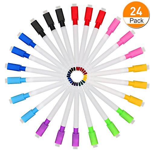 Boao 24 Pieces Erase Marker with Erasers Small Whiteboard Dry Erase Markers Magnetic Dry Erase Markers with Erasers Cap for School and Office, 8 Assorted Colors