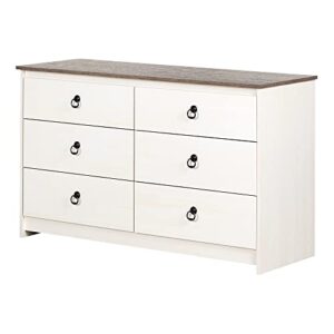 south shore plenny 6-drawer double dresser white wash and weathered oak