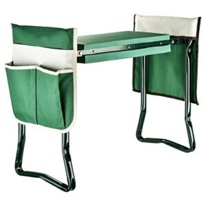 garden kneeler and seat with 2 bonus tool pouches - portable garden bench eva foam pad with kneeling pad for gardening - sturdy, lightweight and practical - protect knees and clothes when gardening