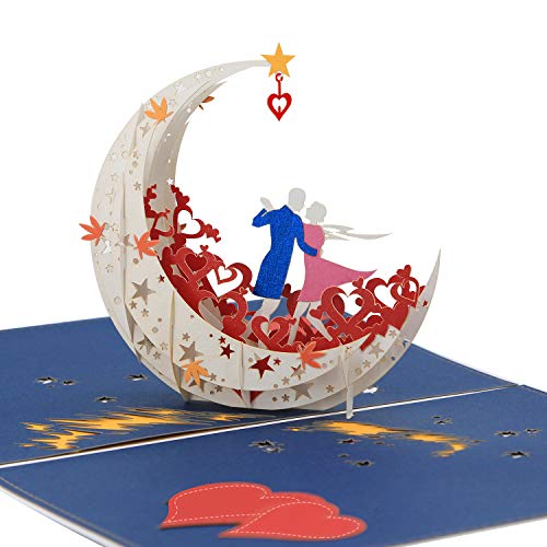 3D Anniversary Card - For Her, Him, Couple, Wife, Husband, Girlfriend, Boyfriend - A Dance on Moon Boat To The Edge Of The World - Anniversary Card for Her,Birthday Card,Valentines Day Card-White
