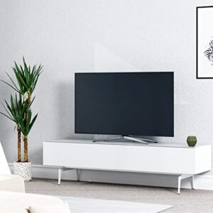 sonorous st-360 premium tv stand for living room - luxury wood & glass media console with metal legs - modern tv & media furniture with storage - white tv table support up to 75" - white wood cover