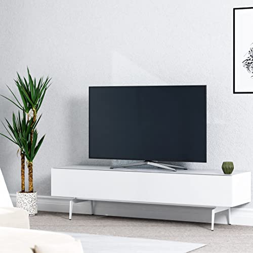 SONOROUS ST-360 Premium TV Stand for Living Room - Luxury Wood & Glass Media Console with Metal Legs - Modern TV & Media Furniture with Storage - White TV Table Support up to 75" - White Wood Cover