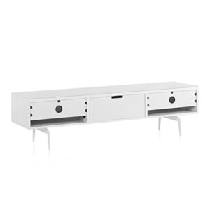 SONOROUS ST-360 Premium TV Stand for Living Room - Luxury Wood & Glass Media Console with Metal Legs - Modern TV & Media Furniture with Storage - White TV Table Support up to 75" - White Wood Cover