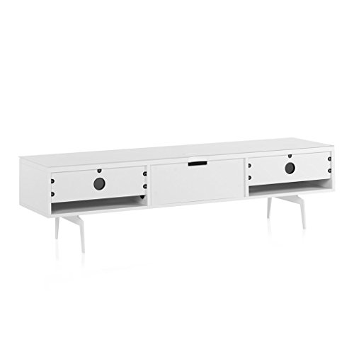 SONOROUS ST-360 Premium TV Stand for Living Room - Luxury Wood & Glass Media Console with Metal Legs - Modern TV & Media Furniture with Storage - White TV Table Support up to 75" - White Wood Cover