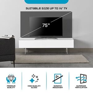 SONOROUS ST-360 Premium TV Stand for Living Room - Luxury Wood & Glass Media Console with Metal Legs - Modern TV & Media Furniture with Storage - White TV Table Support up to 75" - White Wood Cover