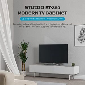 SONOROUS ST-360 Premium TV Stand for Living Room - Luxury Wood & Glass Media Console with Metal Legs - Modern TV & Media Furniture with Storage - White TV Table Support up to 75" - White Wood Cover