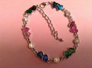 shell of the sea, double heart paua shell & cz stone inlayed bracelets