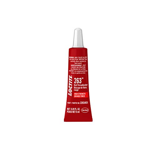 LOCTITE 263 Threadlocker for Automotive: High-Strength, Oil Tolerant, High-Temperature, Fluorescent, Anaerobic, Heavy Duty Applications | Red, 6 ml Tube (PN: 2203451)