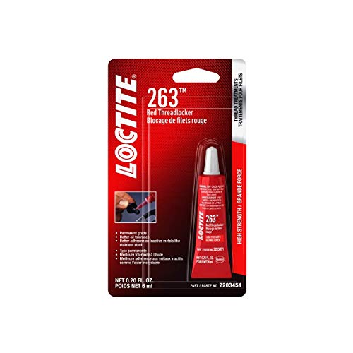 LOCTITE 263 Threadlocker for Automotive: High-Strength, Oil Tolerant, High-Temperature, Fluorescent, Anaerobic, Heavy Duty Applications | Red, 6 ml Tube (PN: 2203451)