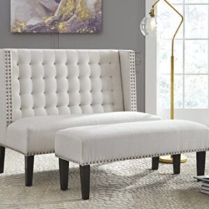 Signature Design by Ashley Beauland Contemporary Upholstered Accent Bench with Nailhead Trim, Beige