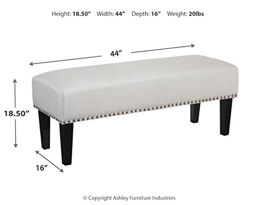 Signature Design by Ashley Beauland Contemporary Upholstered Accent Bench with Nailhead Trim, Beige