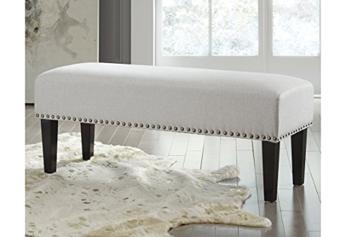 Signature Design by Ashley Beauland Contemporary Upholstered Accent Bench with Nailhead Trim, Beige