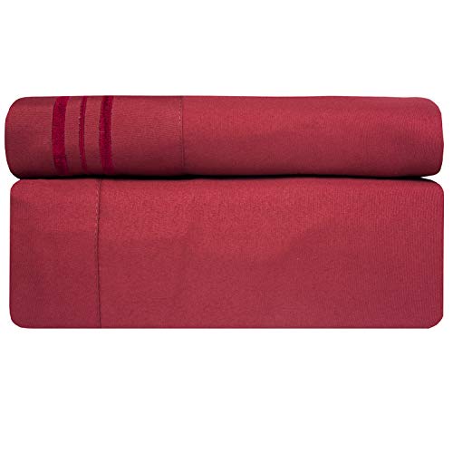 Split King Sheets - Breathable Luxury Sheets with Full Elastic & Secure Corner Straps Built In - 1800 Supreme Collection Extra Soft Deep Pocket Bedding Set, Sheet Set, Split King Size, Burgundy