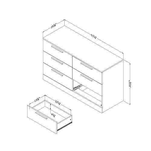 South Shore Step One Essential 6-Drawer Double Dresser, Gray Oak