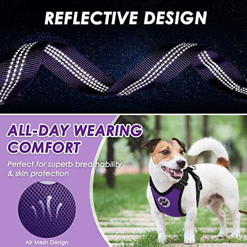 Lukovee Dog Safety Vest Harness with Seatbelt, Dog Car Harness Seat Belt Adjustable Pet Harnesses Double Breathable Mesh Fabric with Car Vehicle Connector Strap for Dog (Medium, Purple)