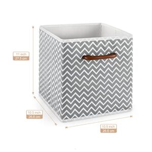 MaidMAX Cloth Storage Bins Cubes Baskets Containers with Wooden Handle for Home Closet Bedroom Drawers Organizers, Foldable, Gray Chevron, Set of 6