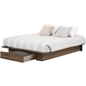 south shore tao platform bed with drawer, full/queen, natural walnut