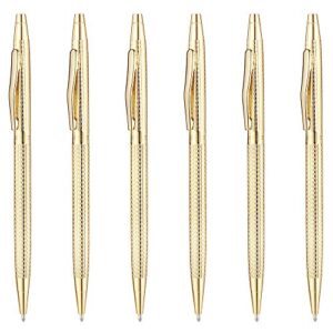 unibene slim metallic retractable ballpoint pens - carved gold, nice gift for business office students teachers wedding christmas, medium point(1 mm) 6 pack-black ink