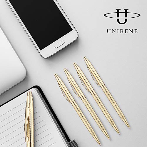 Unibene Slim Metallic Retractable Ballpoint Pens - Carved Gold, Nice Gift for Business Office Students Teachers Wedding Christmas, Medium Point(1 mm) 6 Pack-Black ink