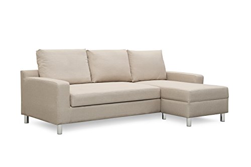 Container Furniture Direct Amelie Linen Upholstered Contemporary Modern Right-Sided Sectional Sofa with Bed, 83.9", Beige