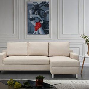 Container Furniture Direct Amelie Linen Upholstered Contemporary Modern Right-Sided Sectional Sofa with Bed, 83.9", Beige