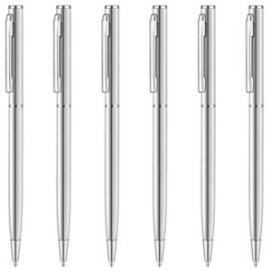 unibene slim stainless steel retractable ballpoint pens, nice gift for business office students teachers wedding christmas, medium point(1 mm) 6 pack-black ink