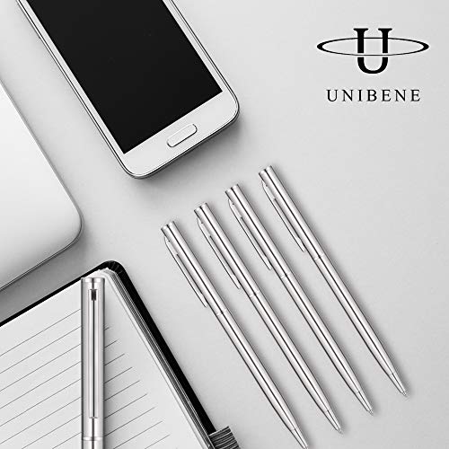 Unibene Slim Stainless Steel Retractable Ballpoint Pens, Nice Gift for Business Office Students Teachers Wedding Christmas, Medium Point(1 mm) 6 Pack-Black ink