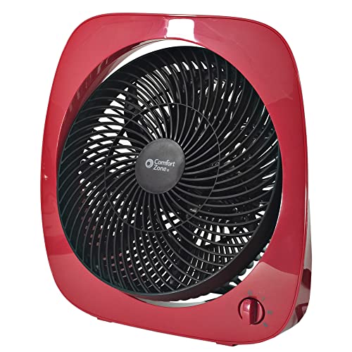 Comfort Zone CZ110RD 10" 3-Speed Square Turbo Desk Fan with 180-Degree Adjustable Tilt Head, Red