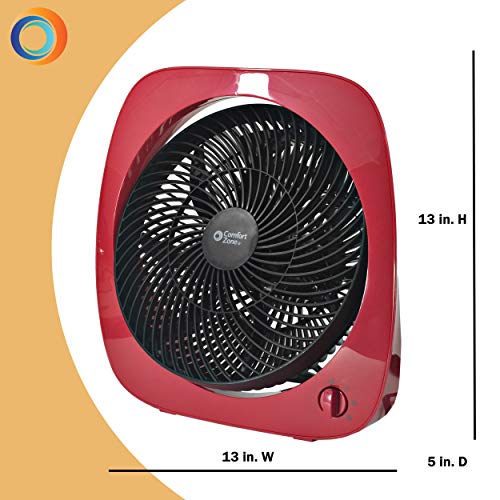 Comfort Zone CZ110RD 10" 3-Speed Square Turbo Desk Fan with 180-Degree Adjustable Tilt Head, Red