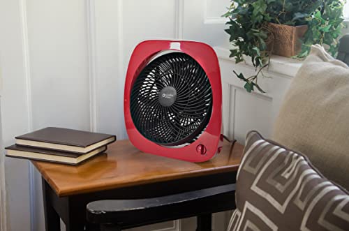 Comfort Zone CZ110RD 10" 3-Speed Square Turbo Desk Fan with 180-Degree Adjustable Tilt Head, Red