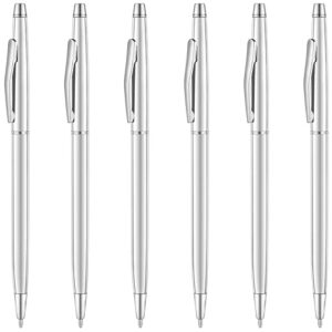 unibene 6 pack silver slim mental ballpoint pens medium point(1 mm) - black ink, nice gift for business office students teachers wedding christmas