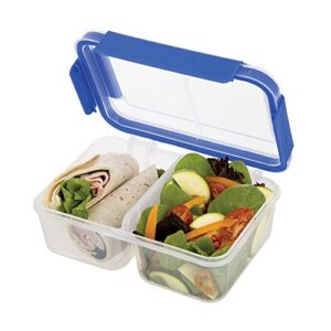 snaplock by progressive deep split container - blue, easy-to-open, leak-proof silicone seal, snap-off lid, stackable, bpa free