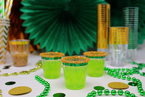 Just Artifacts 1oz Plastic Shot Glasses (120pcs, Metallic Gold Rim)