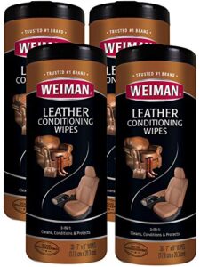 weiman leather wipes - 4 pack - clean condition ultra violet protection help prevent cracking or fading of leather couches, car seats and interior, shoes and other leather surfaces